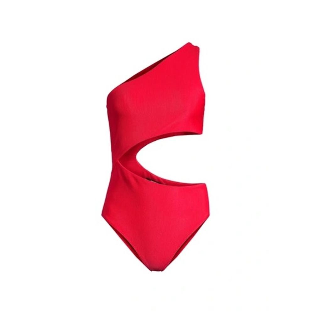 Beach Riot Celine One Shoulder Cutout One Piece Red Ribbed Swimsuit Size XL - Picture 7 of 7